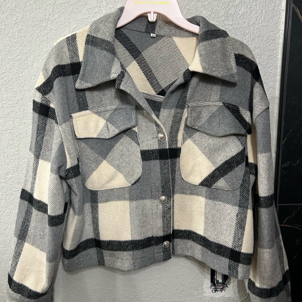 Plaid Gray and Cream Women's Jacket